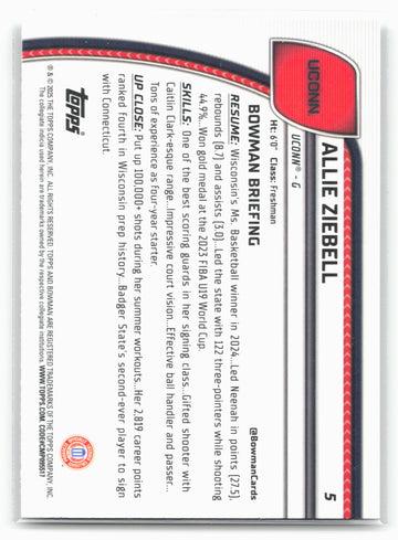 2024-25 Bowman University Chrome #5 Allie Ziebell 17857
