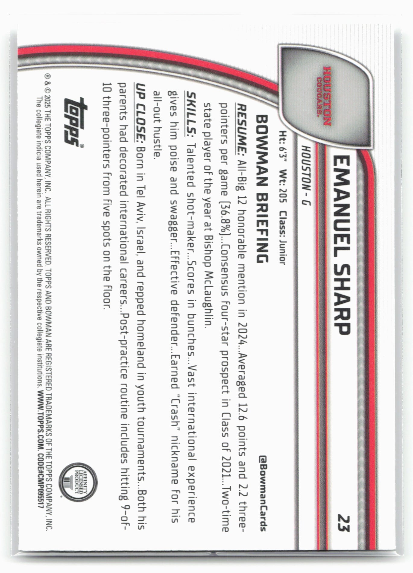 2024-25 Bowman University Chrome #23 Emanuel Sharp 17859