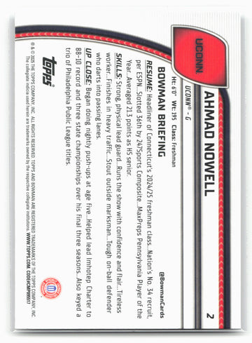 2024-25 Bowman University Chrome #2 Ahmad Nowell 17860