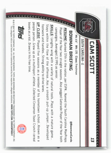 2024-25 Bowman University Chrome #13 Cam Scott 17861