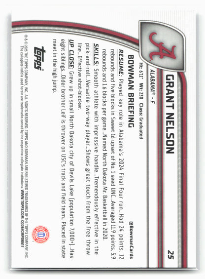 2024-25 Bowman University Chrome #25 Grant Nelson 17862