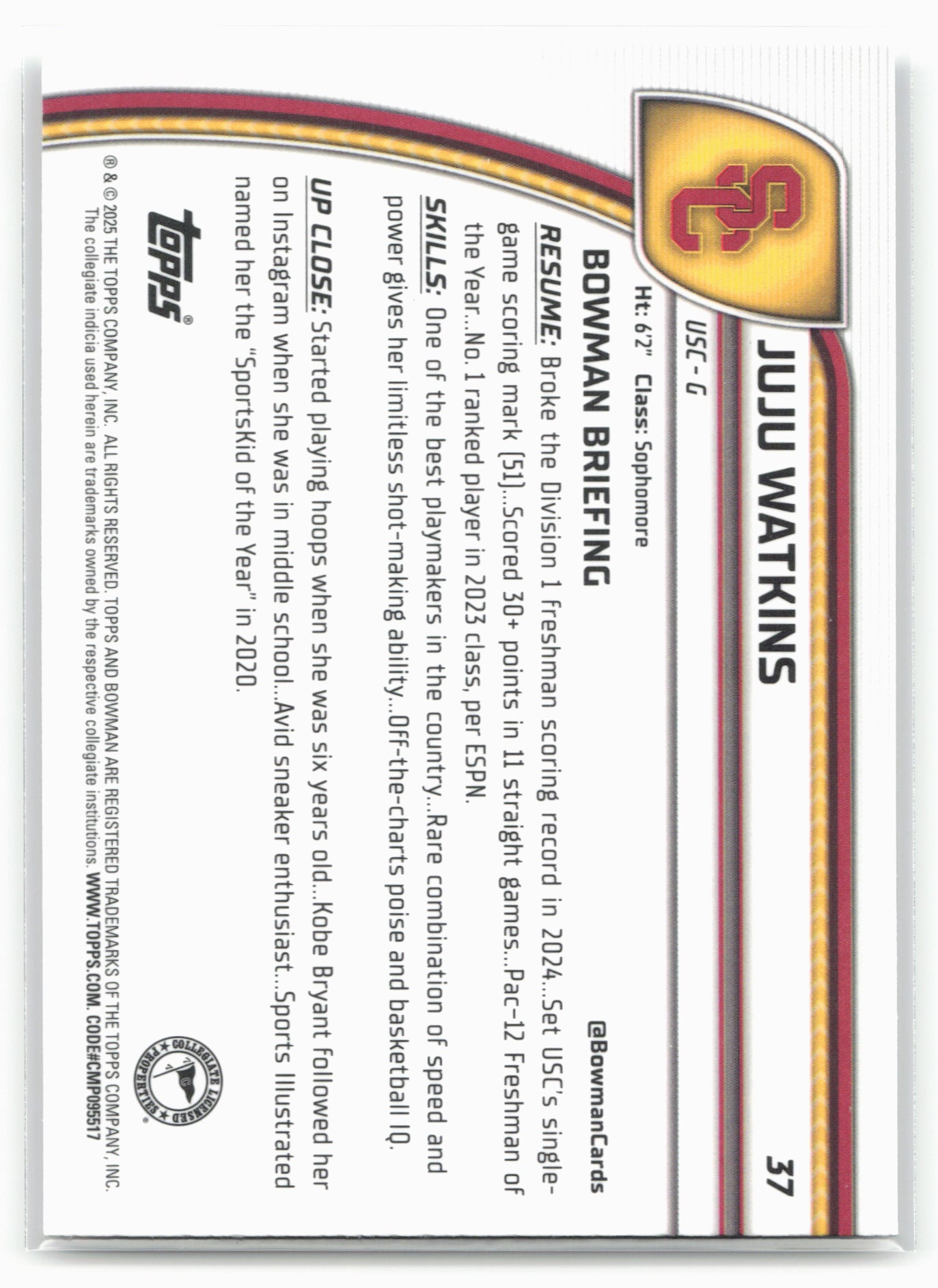 2024-25 Bowman University Chrome #37 Juju Watkins 17864