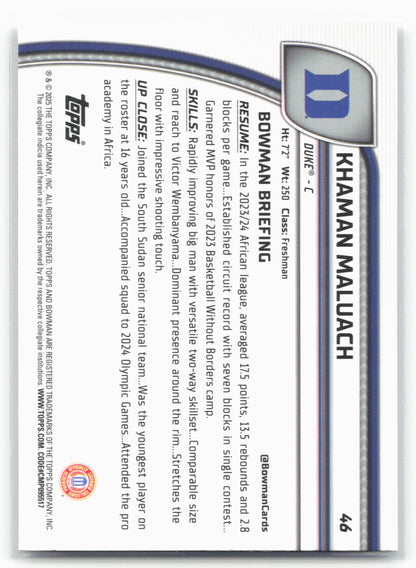 2024-25 Bowman University Chrome #46 Khaman Maluach 17865