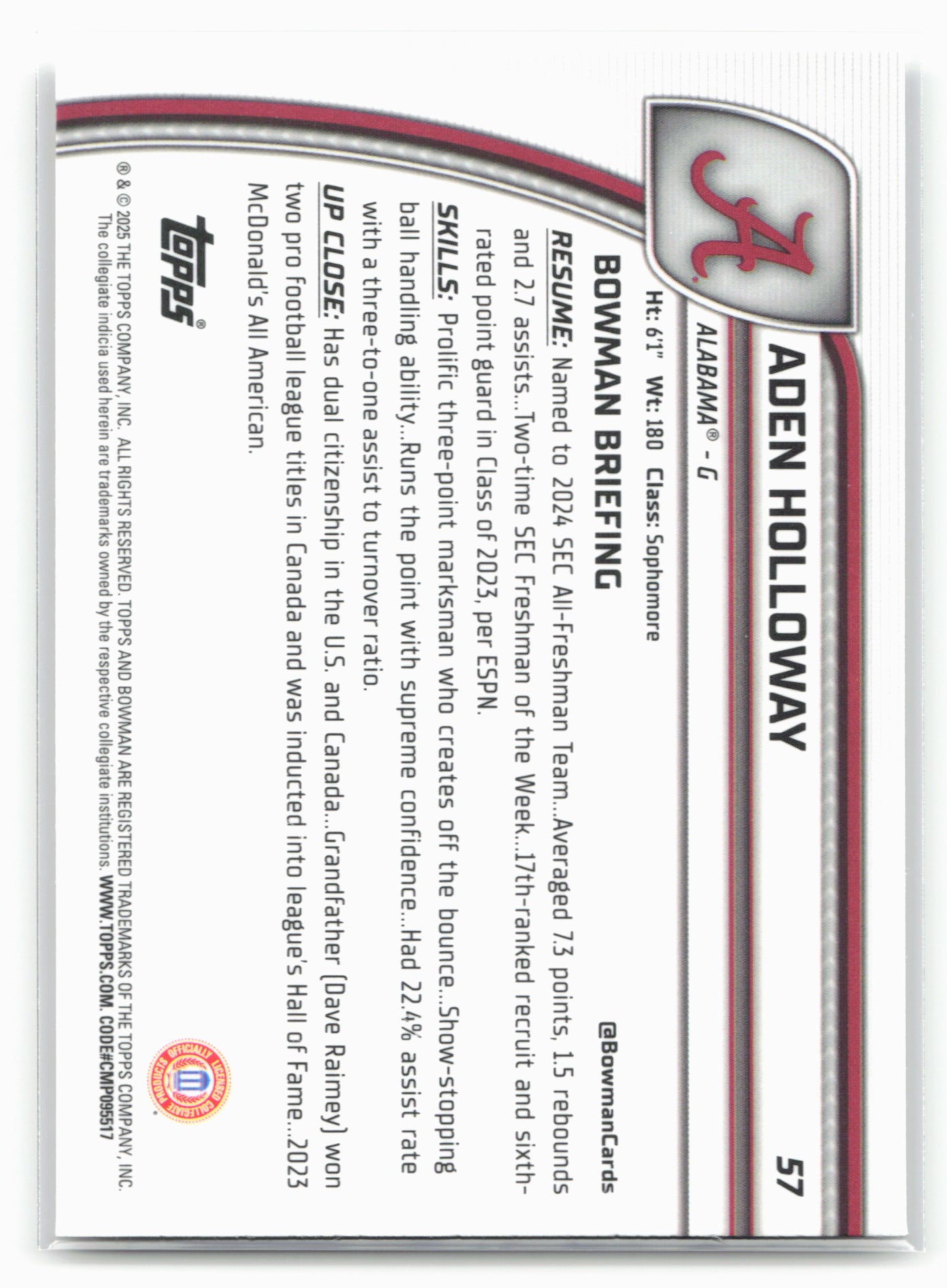 2024-25 Bowman University Chrome #57 Aden Holloway 17867