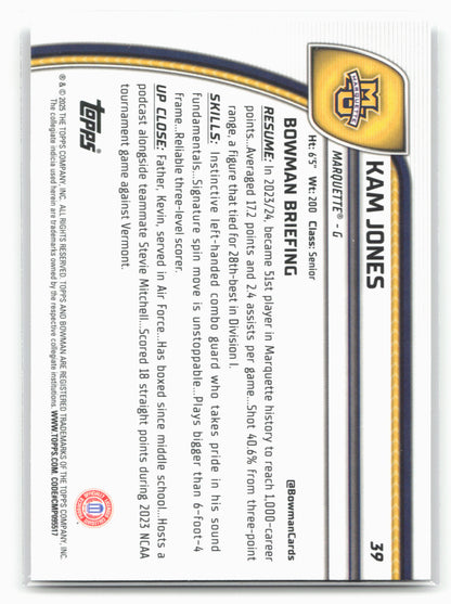 2024-25 Bowman University Chrome #39 Kam Jones 17868