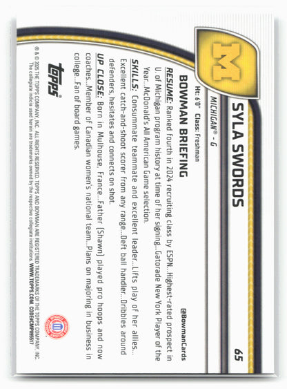2024-25 Bowman University Chrome #65 Syla Swords 17869
