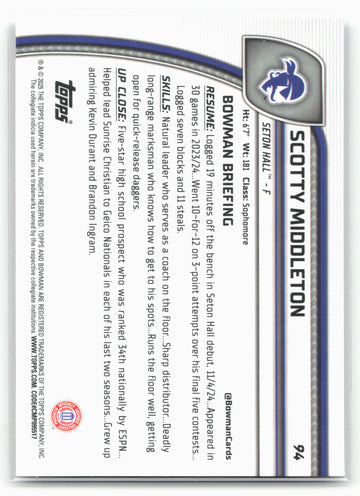 2024-25 Bowman University Chrome #94 Scotty Middleton 17871