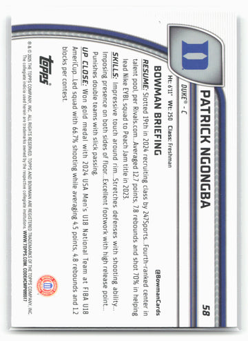 2024-25 Bowman University Chrome #58 Patrick Ngongba 17875