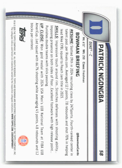 2024-25 Bowman University Chrome #58 Patrick Ngongba 17875