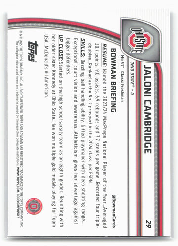 2024-25 Bowman University Chrome #29 Jaloni Cambridge 17877