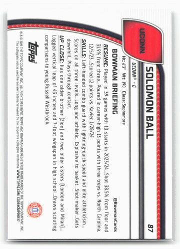 2024-25 Bowman University Chrome #87 Solomon Ball 17879