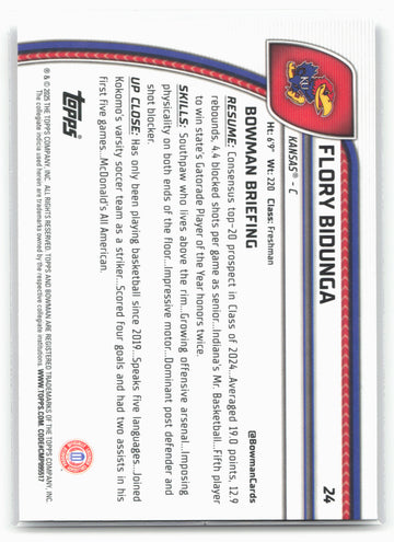 2024-25 Bowman University Chrome #24 Flory Bidunga 17884
