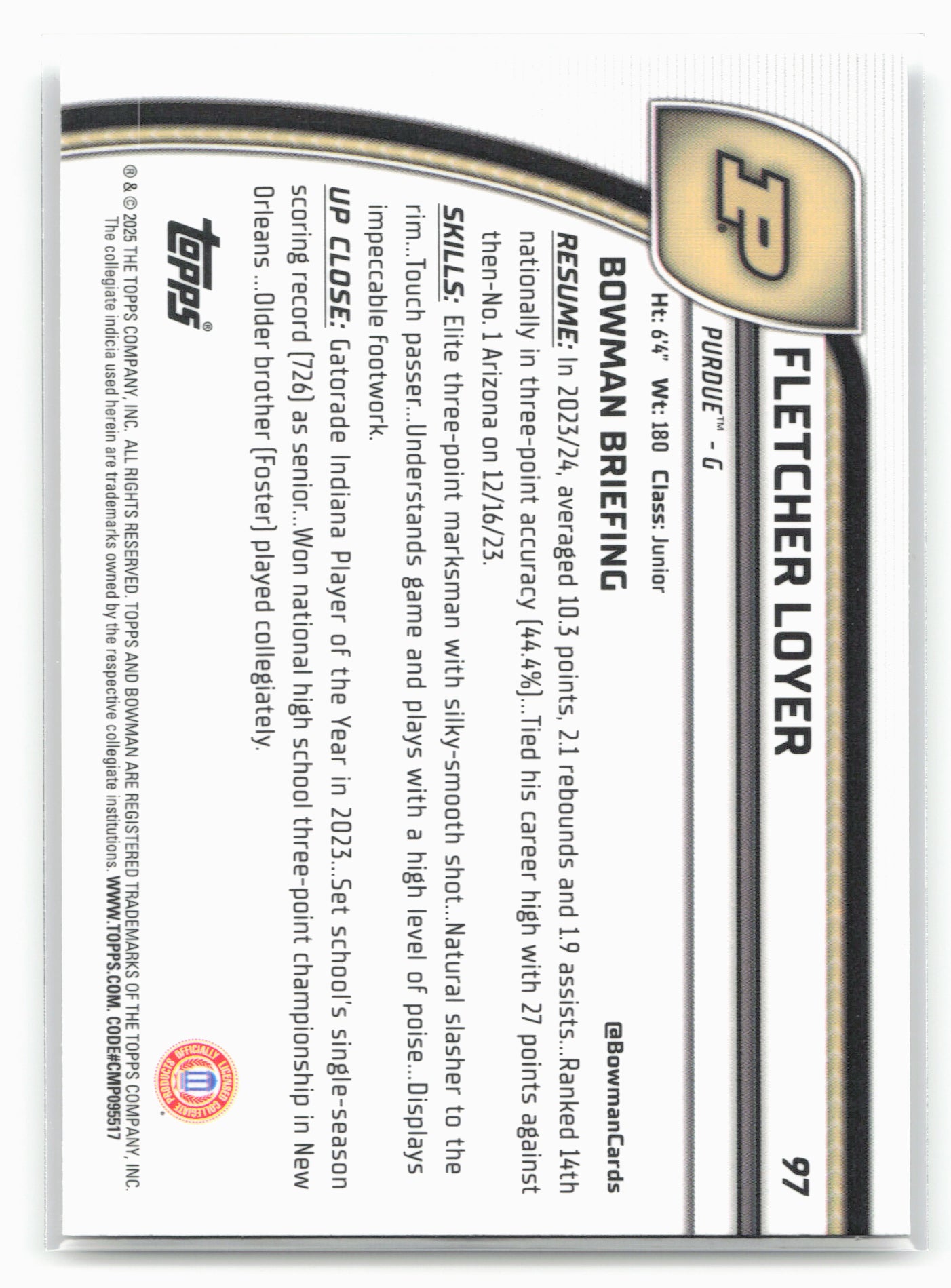 2024-25 Bowman University Chrome #97 Fletcher Loyer 17887