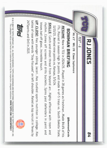 2024-25 Bowman University Chrome #84 RJ Jones 17888
