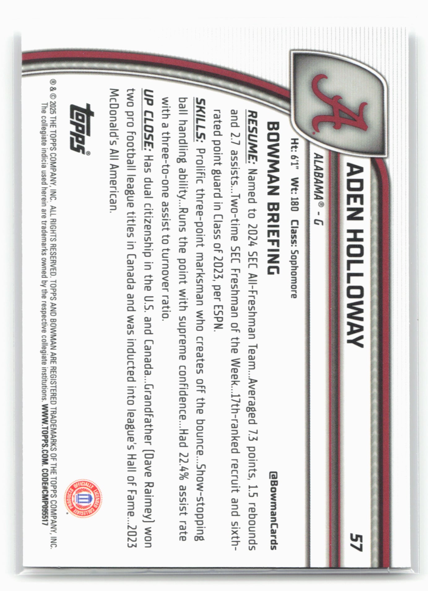 2024-25 Bowman University Chrome #57 Aden Holloway 17890