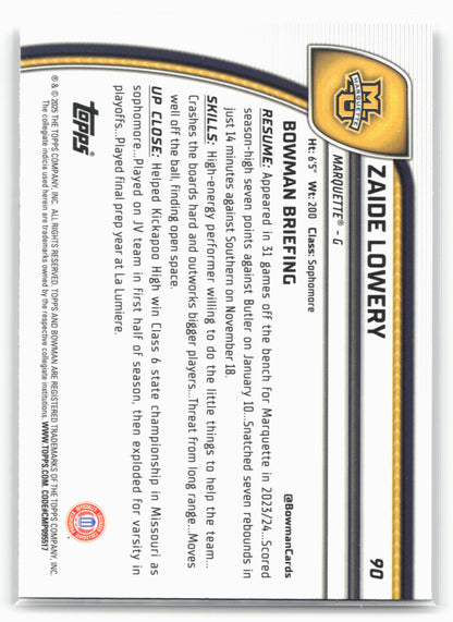 2024-25 Bowman University Chrome #90 Zaide Lowery 17891