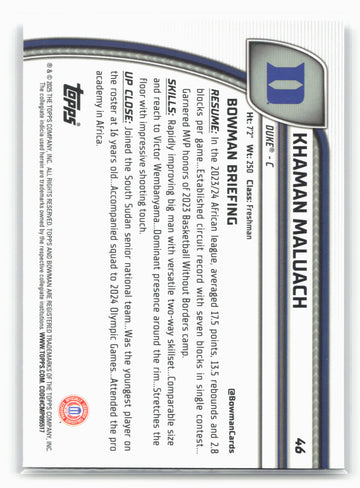 2024-25 Bowman University Chrome #46 Khaman Maluach 17893