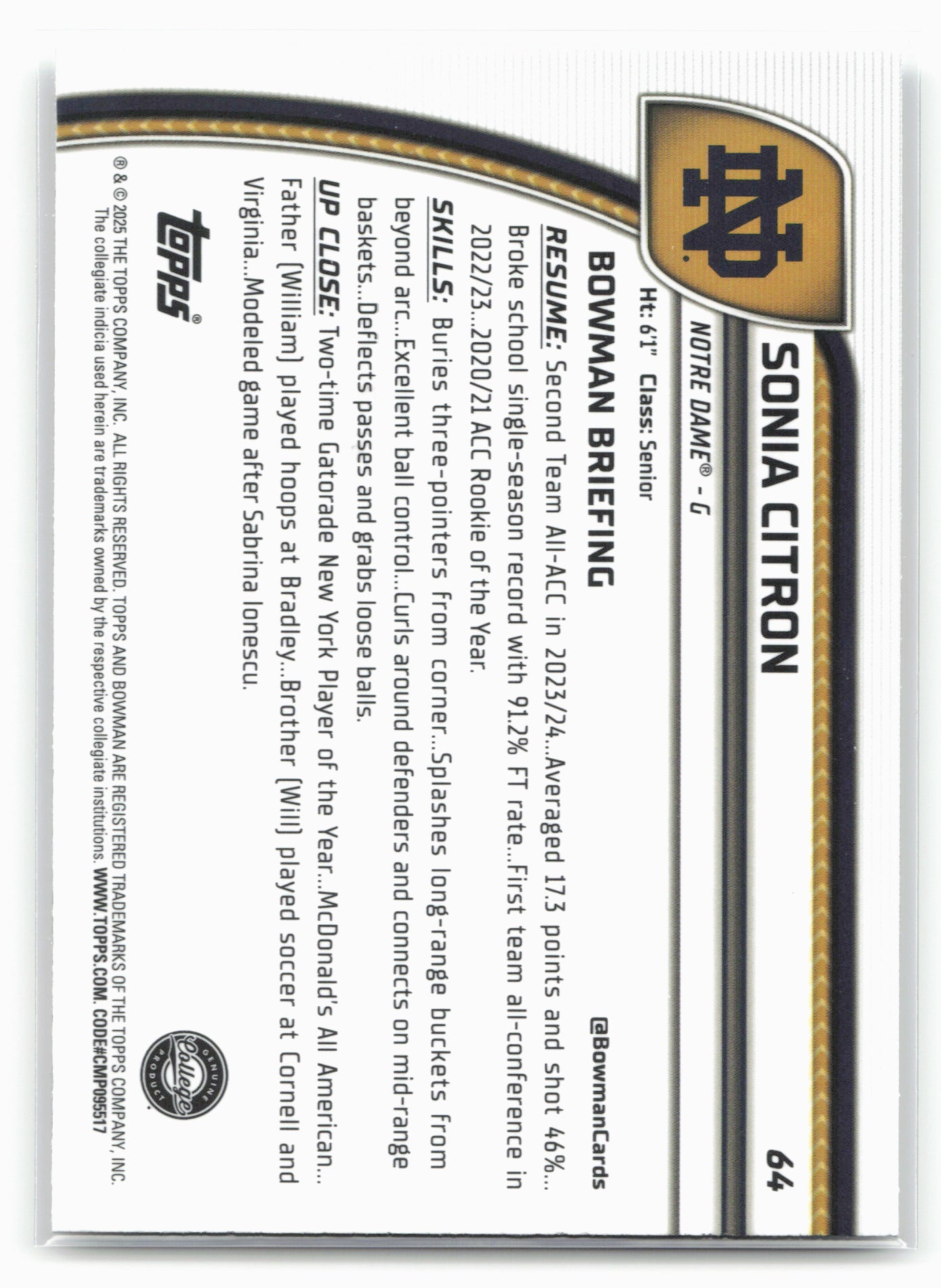 2024-25 Bowman University Chrome #64 Sonia Citron 17895