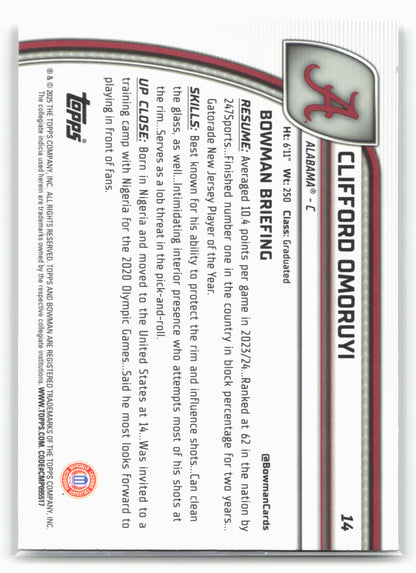 2024-25 Bowman University Chrome #14 Clifford Omoruyi 17898