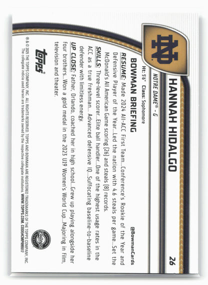 2024-25 Bowman University Chrome #26 Hannah Hidalgo 17900