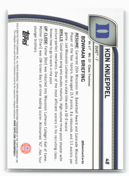 2024-25 Bowman University Chrome #48 Kon Knueppel 17902