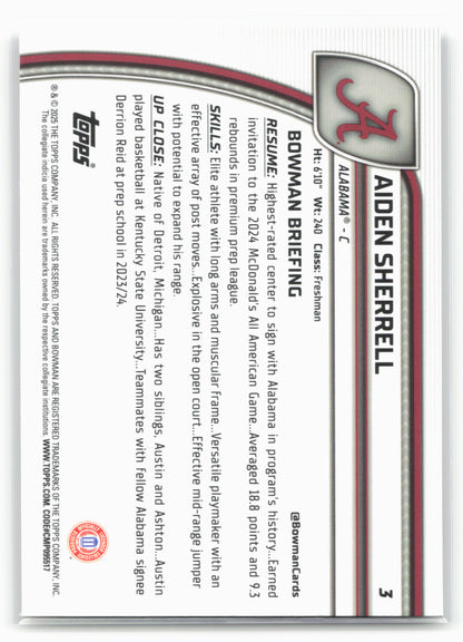 2024-25 Bowman University Chrome #3 Aiden Sherrell 17903