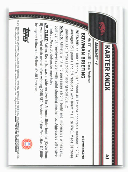 2024-25 Bowman University Chrome #41 Karter Knox 17904