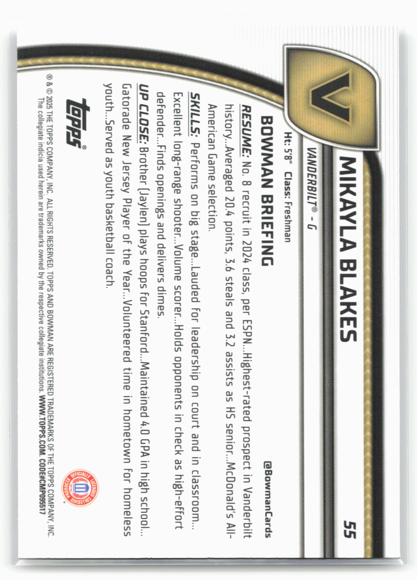 2024-25 Bowman University Chrome #55 Mikayla Blakes 17907