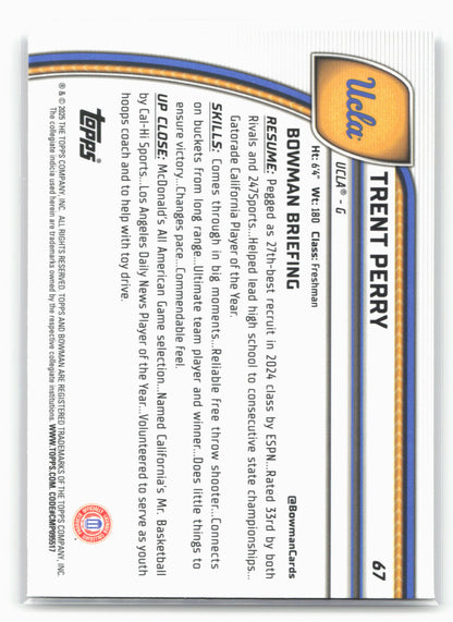 2024-25 Bowman University Chrome #67 Trent Perry 17909