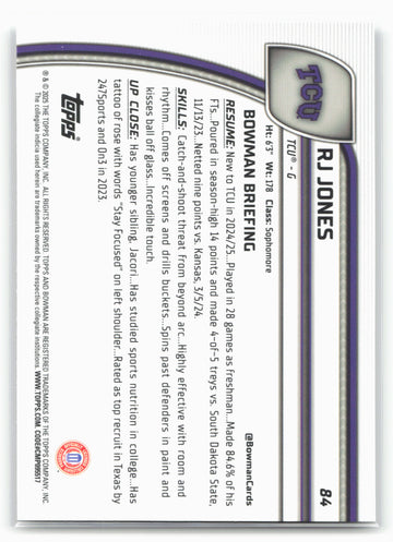 2024-25 Bowman University Chrome #84 RJ Jones 17911