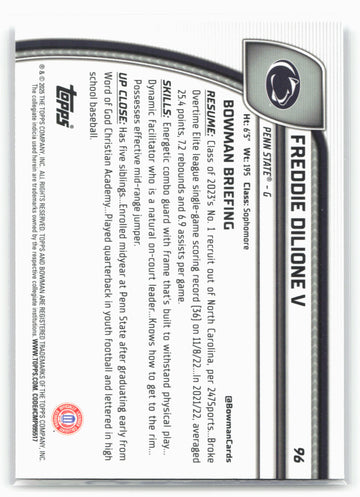2024-25 Bowman University Chrome #96 Freddie Dilione 17915