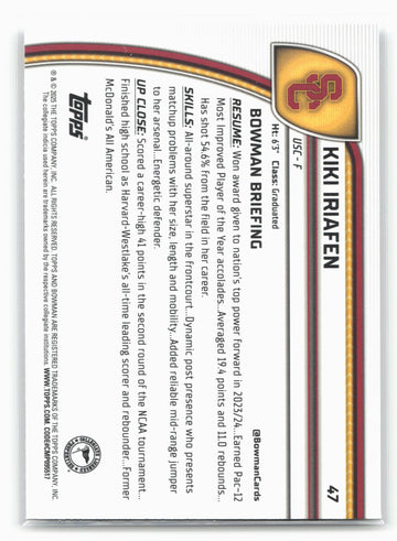 2024-25 Bowman University Chrome #47 Kiki Iriafen 17918