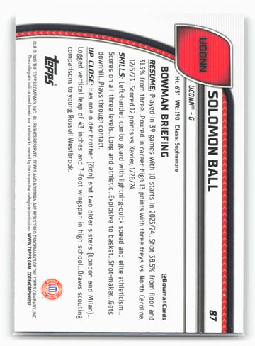 2024-25 Bowman University Chrome #87 Solomon Ball 17919