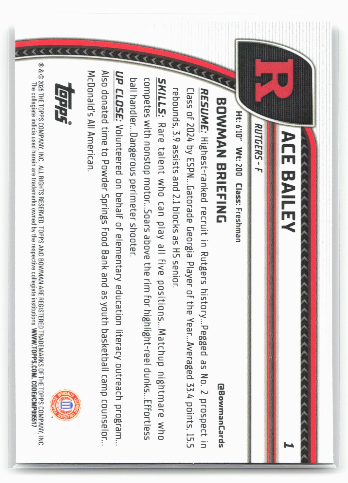 2024-25 Bowman University Chrome #1 Ace Bailey 17920