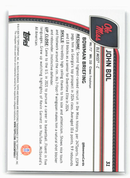 2024-25 Bowman University Chrome #31 John Bol 17923
