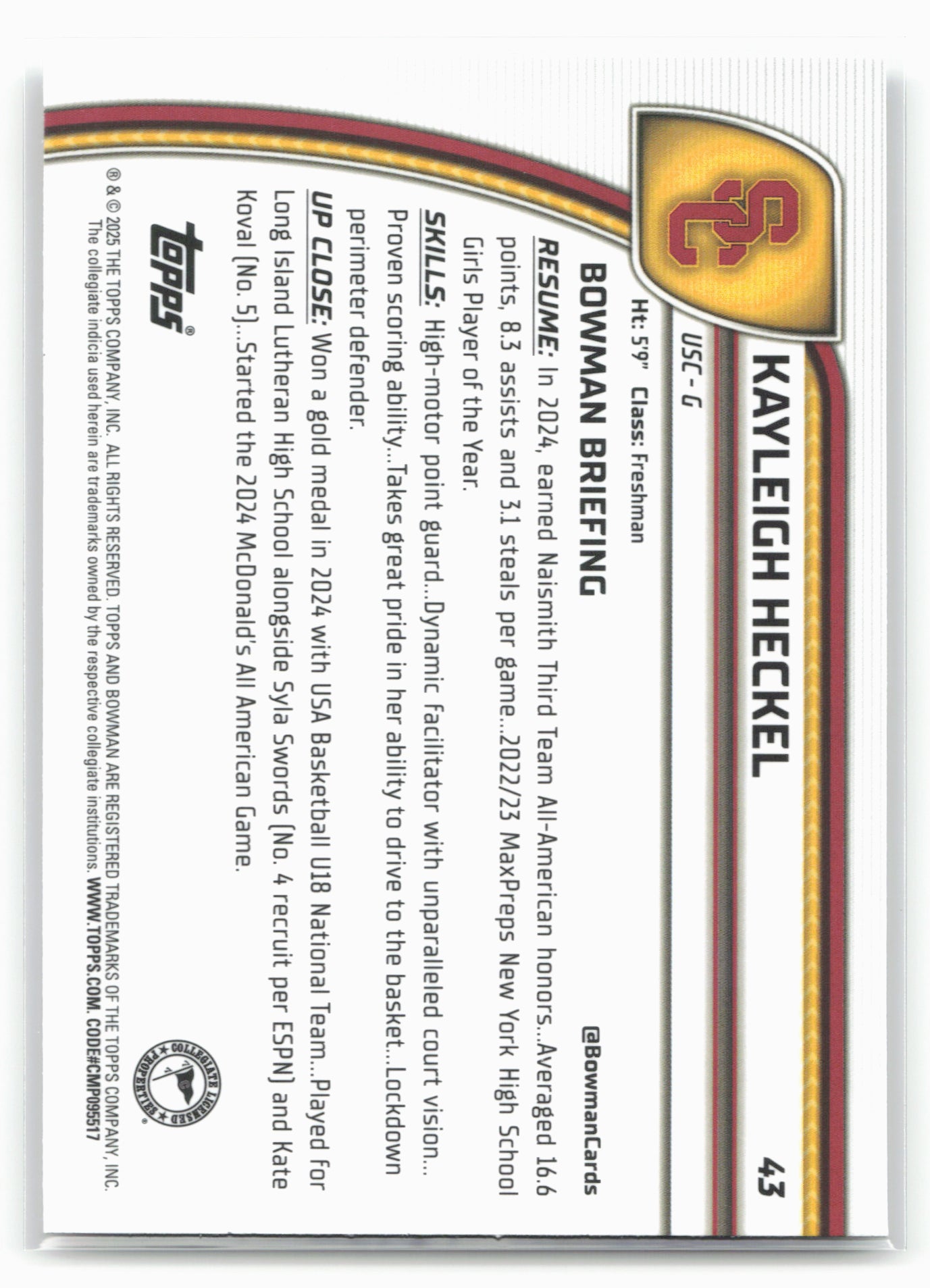 2024-25 Bowman University Chrome #43 Kayleigh Heckel 17927