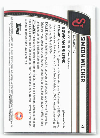2024-25 Bowman University Chrome #71 Simeon Wilcher 17930