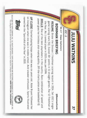 2024-25 Bowman University Chrome #37 Juju Watkins X-Fractor 17932