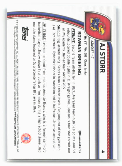 2024-25 Bowman University Chrome #4 AJ Storr Sky Blue Refractor 17934