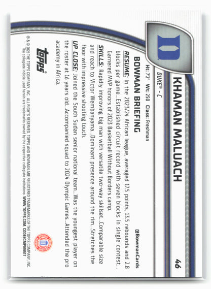 2024-25 Bowman University Chrome #46 Khaman Maluach X-Fractor 17939