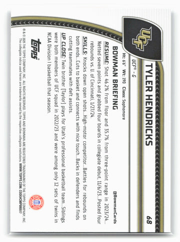 2024-25 Bowman University Chrome #68 Tyler Hendricks 17940