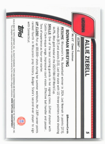 2024-25 Bowman University Chrome #5 Allie Ziebell 17942