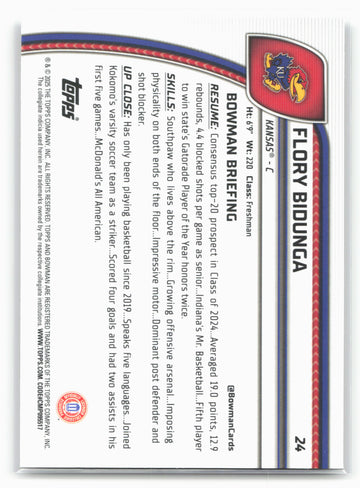 2024-25 Bowman University Chrome #24 Flory Bidunga 17944