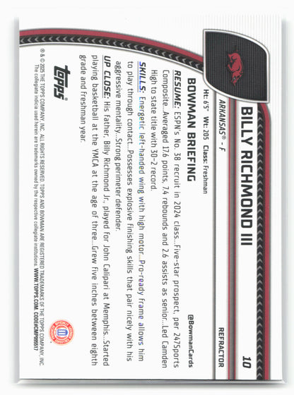 2024-25 Bowman University Chrome #10 Billy Richmond III Refractor 17947