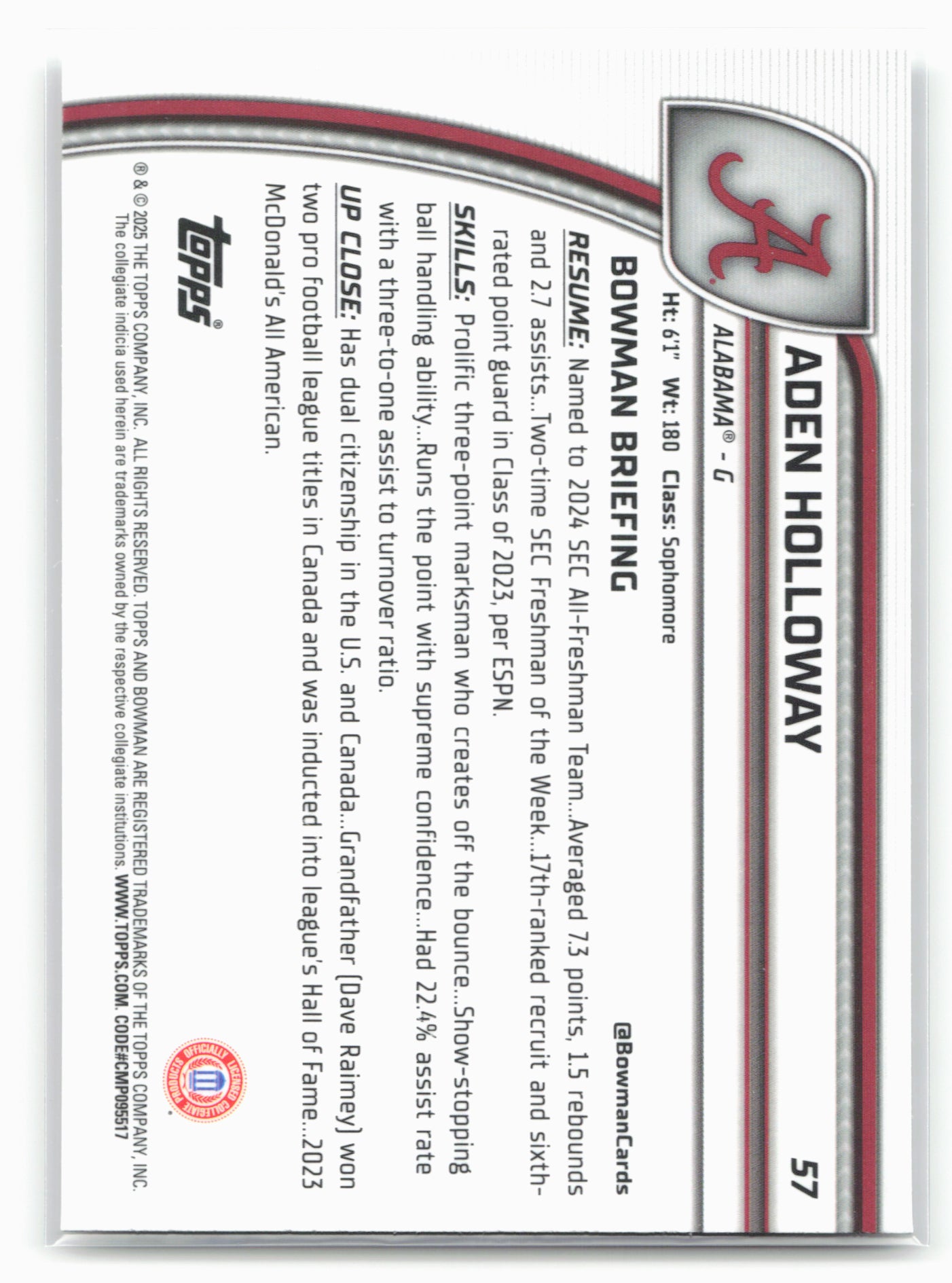 2024-25 Bowman University Chrome #57 Aden Holloway X-Fractor 17949