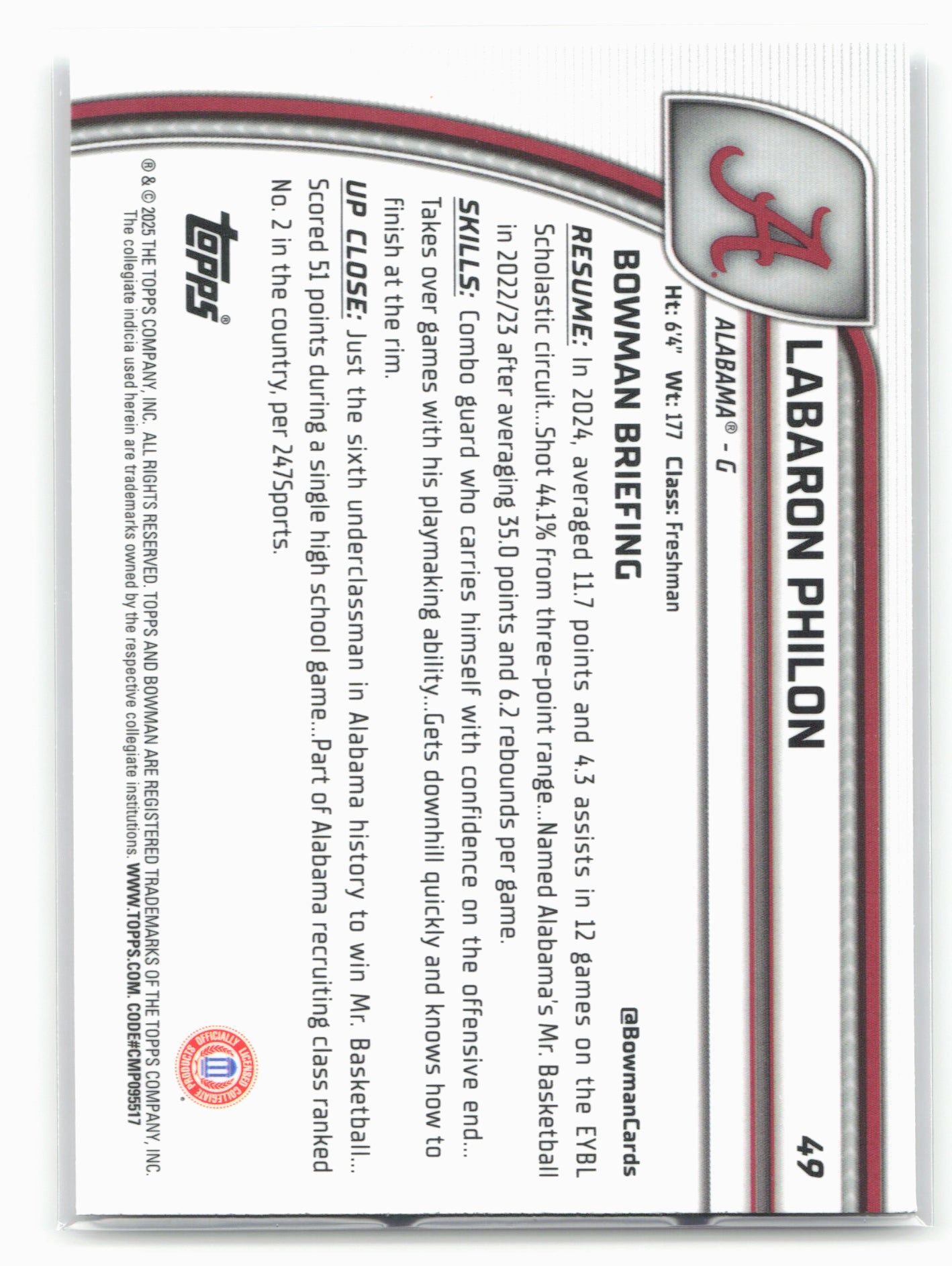 2024-25 Bowman University Chrome #49 Labaron Philon X-Fractor 17951