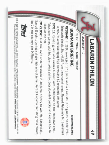 2024-25 Bowman University Chrome #49 Labaron Philon X-Fractor 17951