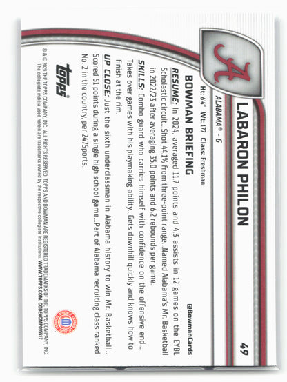 2024-25 Bowman University Chrome #49 Labaron Philon X-Fractor 17951
