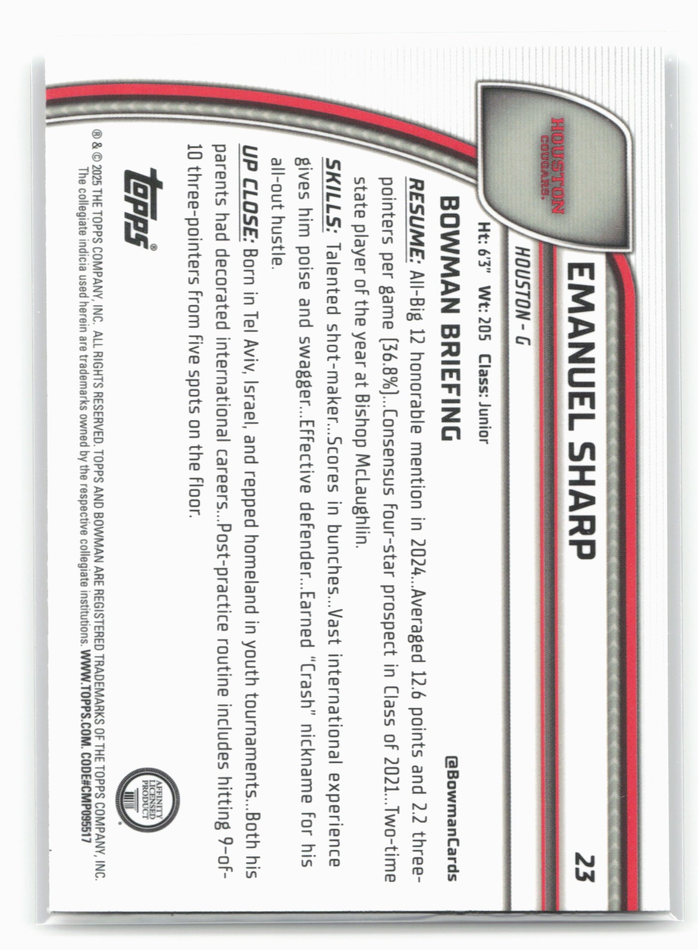 2024-25 Bowman University Chrome #23 Emanuel Sharp 17954