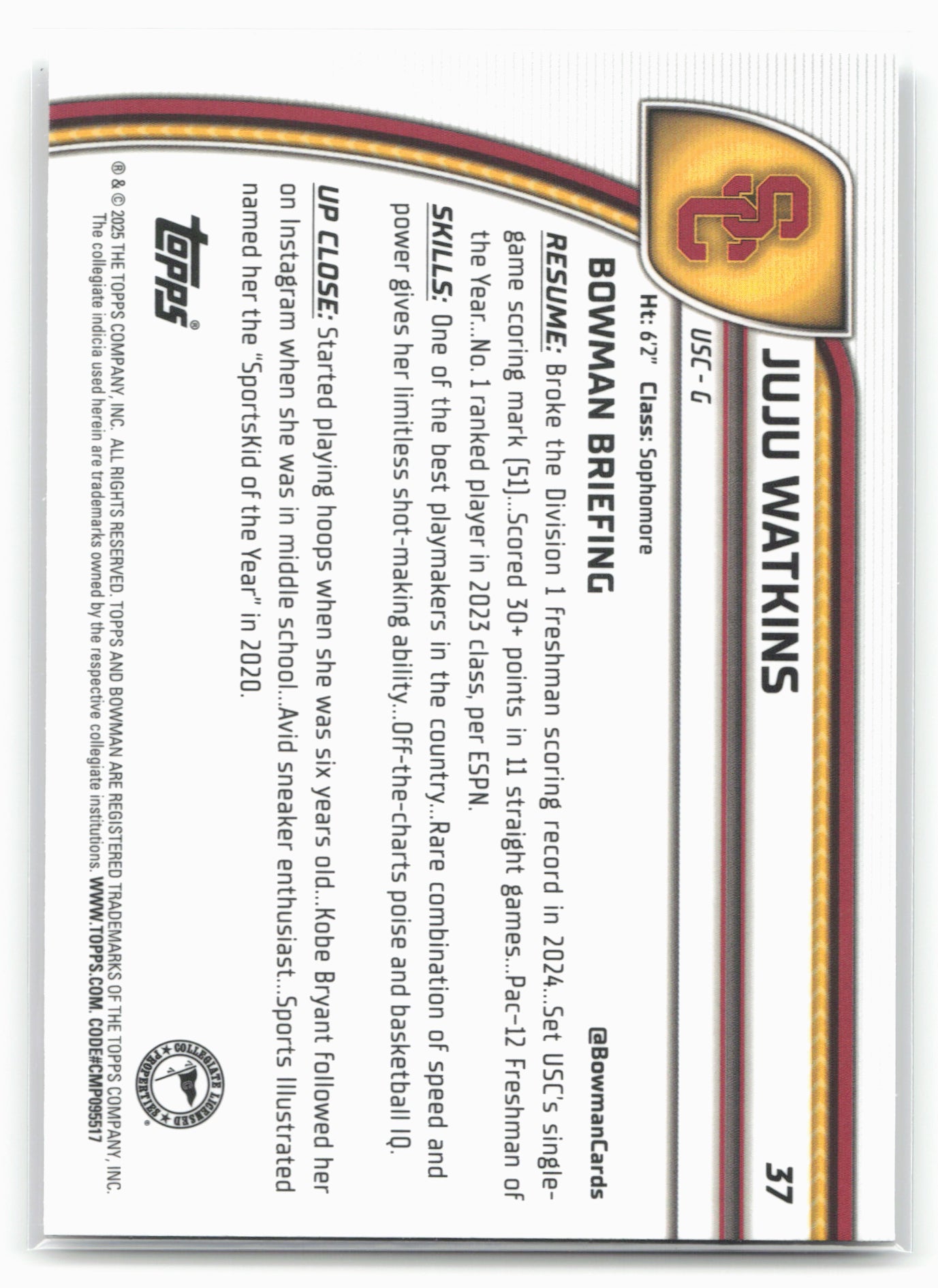 2024-25 Bowman University Chrome #37 Juju Watkins 17955